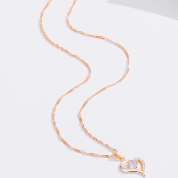18k Gold Plated Heart & Faux Diamond Necklace in Rose Gold - Picture 3 of 5
